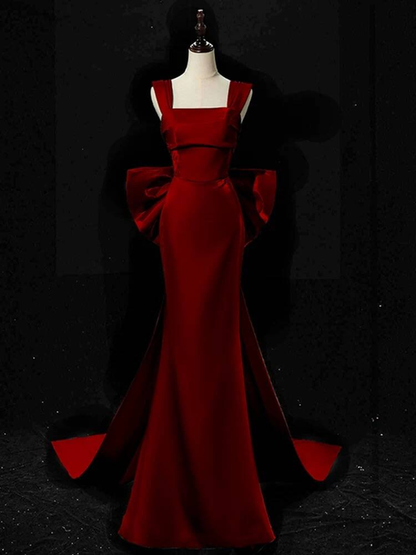 Robe de bal longue en satin bordeaux, style sirène, col carré, tenue de soirée pour 21e anniversaire, robe de remise de diplôme, AU257