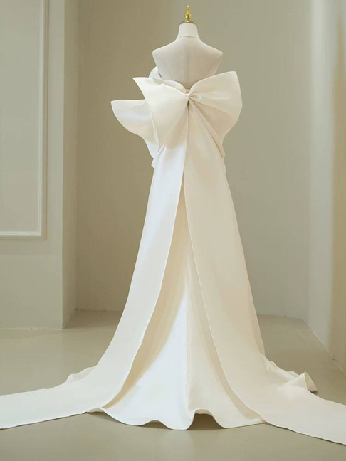 Zeitlose Meerjungfrau Schatz Weiß Satin Brautkleid Lange Märchen Herbst Vintage Brautkleider AU258