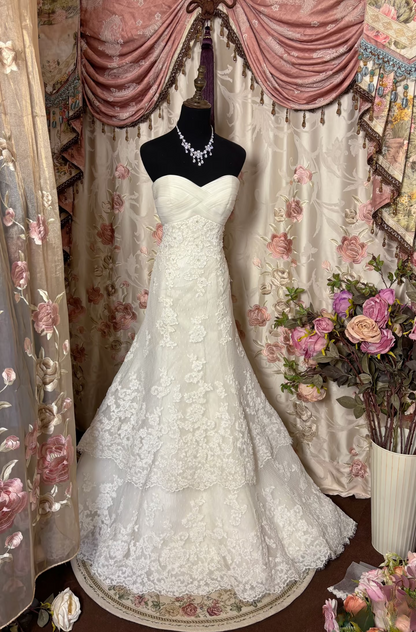 Retro Mermaid Sweetheart 1950s White Fitted Corset Bride Dress Long Lace Classy Wedding Dresses AU258