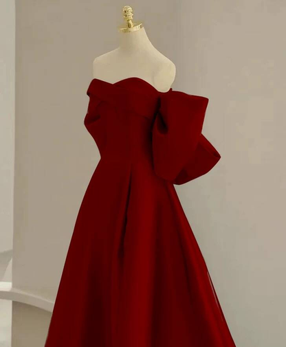 Robe de bal simple en satin rouge, décolleté en cœur, longue, tenue de soirée, tenue d'anniversaire, robe de remise de diplôme, AU263
