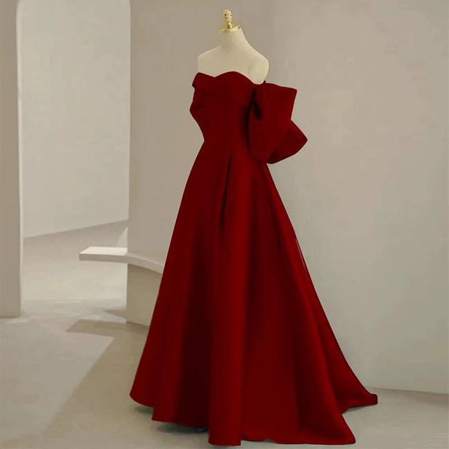 Robe de bal simple en satin rouge, décolleté en cœur, longue, tenue de soirée, tenue d'anniversaire, robe de remise de diplôme, AU263