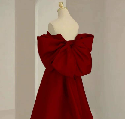 Robe de bal simple en satin rouge, décolleté en cœur, longue, tenue de soirée, tenue d'anniversaire, robe de remise de diplôme, AU263