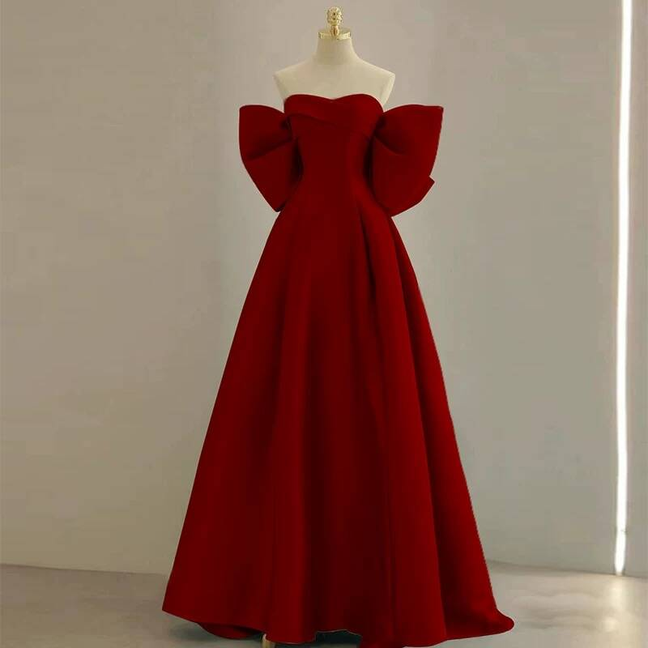 Robe de bal simple en satin rouge, décolleté en cœur, longue, tenue de soirée, tenue d'anniversaire, robe de remise de diplôme, AU263