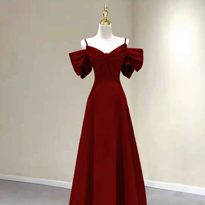 Robe de bal longue en satin rouge, simple, coupe trapèze, bretelles spaghetti, tenue de soirée pour 21e anniversaire, robe de remise de diplôme, AU264
