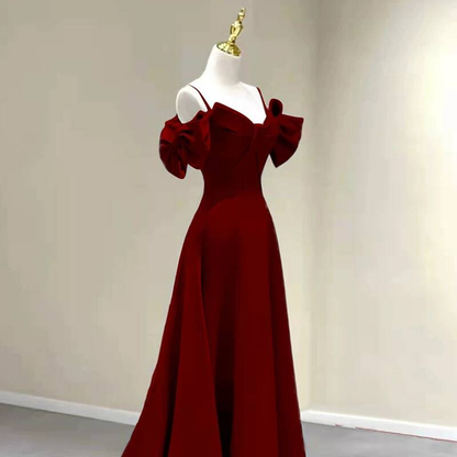 Robe de bal longue en satin rouge, simple, coupe trapèze, bretelles spaghetti, tenue de soirée pour 21e anniversaire, robe de remise de diplôme, AU264