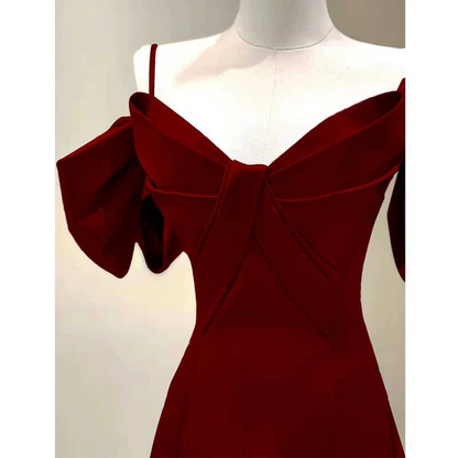 Robe de bal longue en satin rouge, simple, coupe trapèze, bretelles spaghetti, tenue de soirée pour 21e anniversaire, robe de remise de diplôme, AU264
