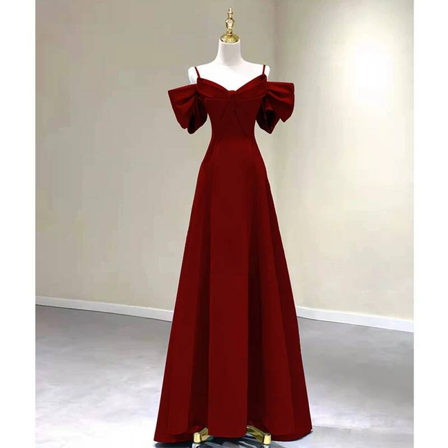 Robe de bal longue en satin rouge, simple, coupe trapèze, bretelles spaghetti, tenue de soirée pour 21e anniversaire, robe de remise de diplôme, AU264