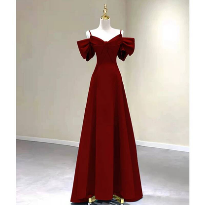 Robe de bal longue en satin rouge, simple, coupe trapèze, bretelles spaghetti, tenue de soirée pour 21e anniversaire, robe de remise de diplôme, AU264