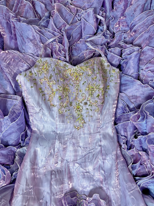 Vintage Ball Gown Halter Light Grape Lilac With Gold Beaded Long Quinceanera Dress Sweet 15 16 Dresses AU264