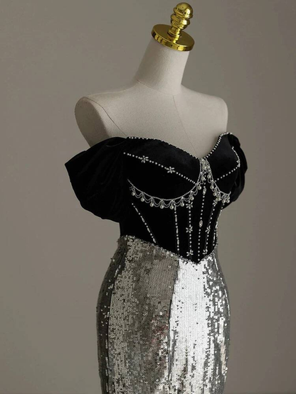 Charming Mermaid Off The Shoulder Sequin Prom Dresses Inspiration Party Dress Princess Graduation Dress AU266