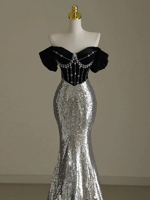 Charming Mermaid Off The Shoulder Sequin Prom Dresses Inspiration Party Dress Princess Graduation Dress AU266