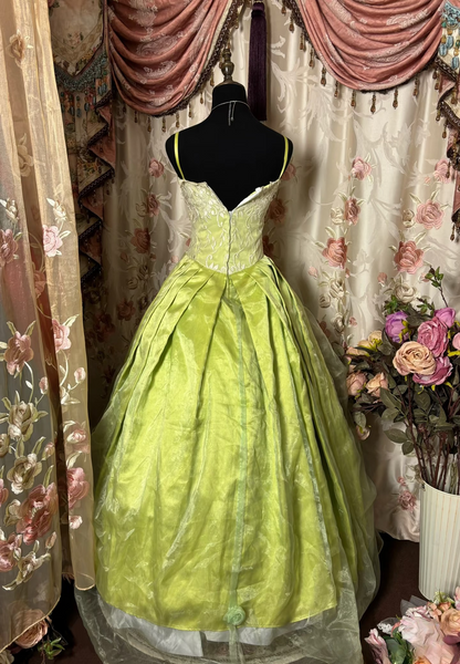 Vintage Ball Gown Spaghetti Straps Bud Green With Lace Long Quinceanera Dress Sweet 15 16 Dresses AU266