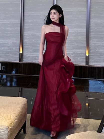 Edle Meerjungfrau trägerloses Burgunderrotes langes Ballkleid mit Schal Partykleid 21. Geburtstag Outfits Abschlusskleid AU269