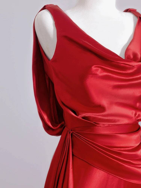 Sexy Meerjungfrau Rot Ärmelloses Satin Lange Ballkleider Partykleid 21. Geburtstag Outfits Abschlusskleid AU270