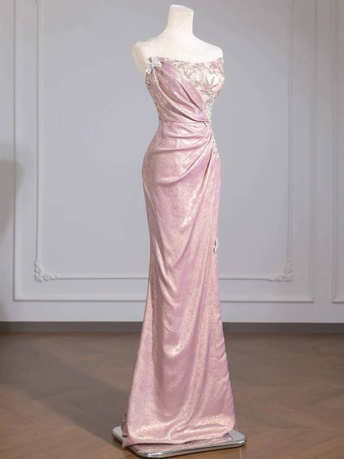 Sexy Meerjungfrau Trägerloses Rosa Ärmelloses Pailletten Langes Ballkleid Partykleid 21. Geburtstag Outfits Abschlusskleid AU274