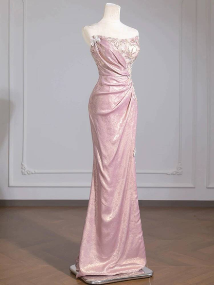 Sexy Meerjungfrau Trägerloses Rosa Ärmelloses Pailletten Langes Ballkleid Partykleid 21. Geburtstag Outfits Abschlusskleid AU274