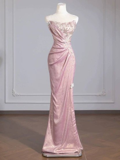 Sexy Meerjungfrau Trägerloses Rosa Ärmelloses Pailletten Langes Ballkleid Partykleid 21. Geburtstag Outfits Abschlusskleid AU274