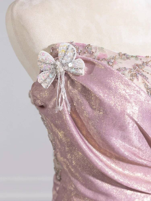 Sexy Meerjungfrau Trägerloses Rosa Ärmelloses Pailletten Langes Ballkleid Partykleid 21. Geburtstag Outfits Abschlusskleid AU274