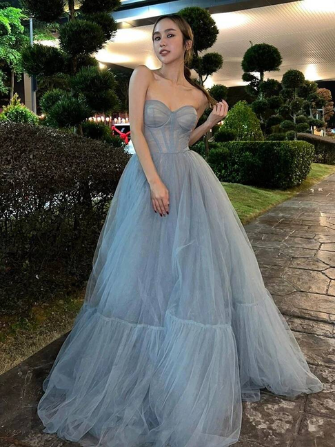 Robe de bal élégante en tulle, décolleté en cœur, longue, tenue de soirée, pour 21e anniversaire, robe de remise de diplôme, AU276