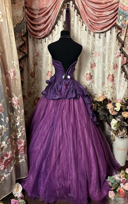Vintage Ball Gown Sweetheart Grape With Silver Beads Prom Dress Long Quinceanera Dresses Sweet 15 16 Birthday Gown AU278