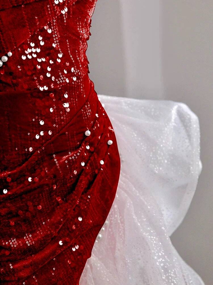 Robe de bal sirène scintillante, épaules dénudées, paillettes rouges, robe de soirée, tenue d'anniversaire, robe de remise de diplôme, AU281
