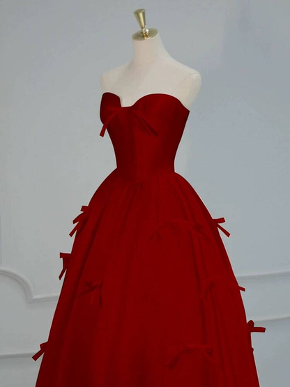 Classy Ball Gown Sweetheart Red Satin Long Prom Dresses Party Dress 21st Birthday Outfits Graduation Dress AU282