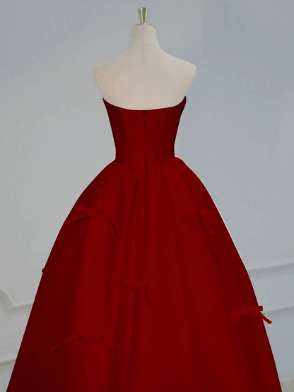 Classy Ball Gown Sweetheart Red Satin Long Prom Dresses Party Dress 21st Birthday Outfits Graduation Dress AU282