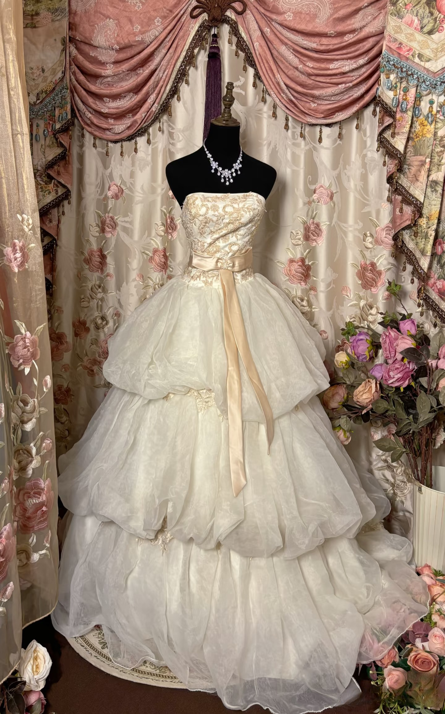 Robe de bal rétro bustier en tulle ivoire années 70, robe de mariée longue style années 70, robe de mariée AU282