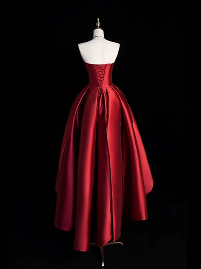 Robe de bal vintage bustier bordeaux en satin, tenue de soirée, tenue de 21e anniversaire, robe de remise de diplôme, AU283