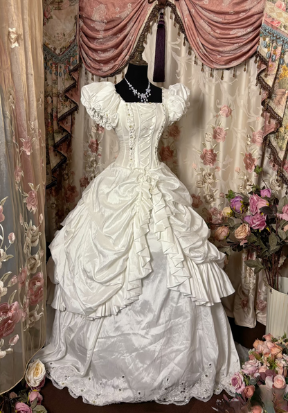 Robe de bal vintage années 1960, col carré, satin, coupe ajustée, plissée et froncée, robe de mariée longue, robe de mariée élégante AU283