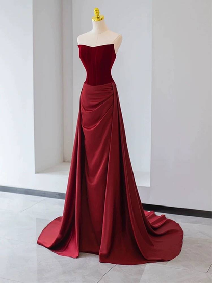 Robe de bal longue rouge sans bretelles style sirène, tenue de soirée pour 21e anniversaire, robe de remise de diplôme, AU284
