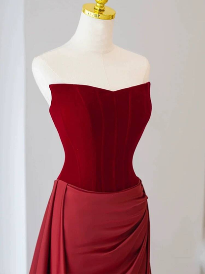 Robe de bal longue rouge sans bretelles style sirène, tenue de soirée pour 21e anniversaire, robe de remise de diplôme, AU284