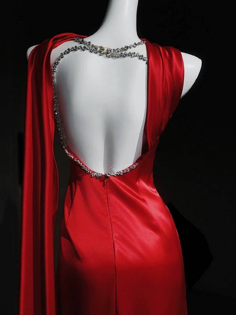 Modest Sheath Strapless Red Slit Long Prom Dresses Party Dress 21st Birthday Outfits Graduation Dress AU285