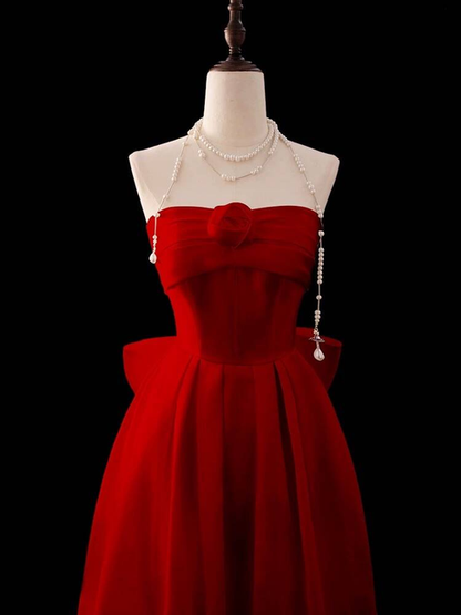 Robe de bal longue rouge sans bretelles, coupe trapèze, tenue de soirée pour 21e anniversaire, robe de remise de diplôme, AU286
