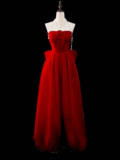 Robe de bal longue rouge sans bretelles, coupe trapèze, tenue de soirée pour 21e anniversaire, robe de remise de diplôme, AU286