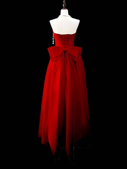 Robe de bal longue rouge sans bretelles, coupe trapèze, tenue de soirée pour 21e anniversaire, robe de remise de diplôme, AU286