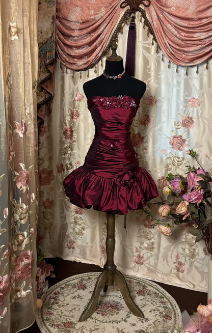 Sexy Sheath Strapless Burgundy Satin Short 16th Birthday Dress Homecoming Dresses Cocktail Gown AU288