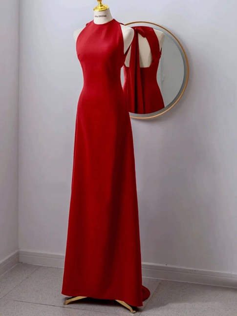 Modest A Line Scoop Red Chiffon Backless Long Prom Dresses Inspiration Party Dress Princess Graduation Dress AU289