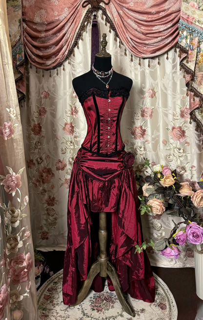 Robe de bal longue bordeaux en taffetas, sans manches, asymétrique, style vintage, référence AU289