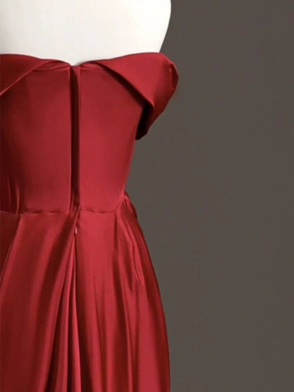 Bescheidene Meerjungfrau aus der Schulter Burgund Satin Ballkleider Partykleid 21. Geburtstag Outfits Abschlusskleid AU291