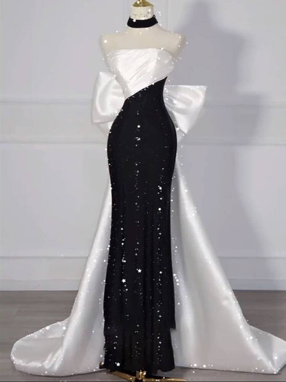Bescheidene Meerjungfrau trägerlose schwarze Pailletten Ballkleider Partykleid 21. Geburtstag Outfits Abschlusskleid AU292