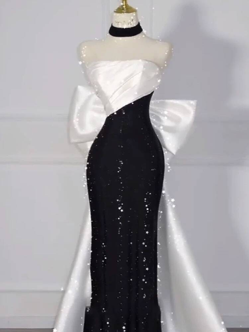 Bescheidene Meerjungfrau trägerlose schwarze Pailletten Ballkleider Partykleid 21. Geburtstag Outfits Abschlusskleid AU292