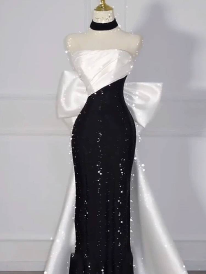 Bescheidene Meerjungfrau trägerlose schwarze Pailletten Ballkleider Partykleid 21. Geburtstag Outfits Abschlusskleid AU292