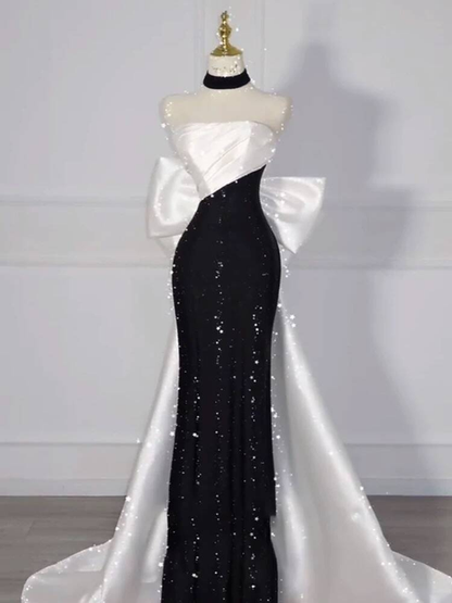 Bescheidene Meerjungfrau trägerlose schwarze Pailletten Ballkleider Partykleid 21. Geburtstag Outfits Abschlusskleid AU292