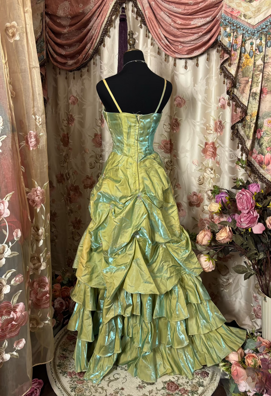 Vintage Mermaid Spaghetti Strap Sage Green With Beads Gem Long Prom Dresses Formal Party Teens Evening Gowns AU292