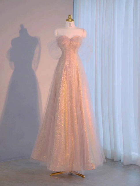 Beautiful A line Off The Shoulder Sequin Blush Pink Prom Dresses Inspiration Prom Dress Princess Graduation Dress AU293