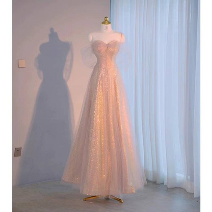 Beautiful A line Off The Shoulder Sequin Blush Pink Prom Dresses Inspiration Prom Dress Princess Graduation Dress AU293