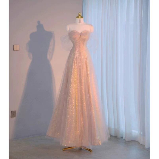 Beautiful A line Off The Shoulder Sequin Blush Pink Prom Dresses Inspiration Prom Dress Princess Graduation Dress AU293