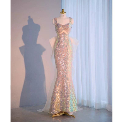 Modest Mermaid Sweetheart Sequin Sleeveless Long Prom Dresses Party Dress 21st Birthday Outfits Graduation Dress AU293