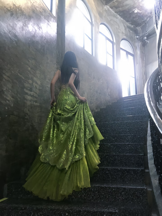 Vintage Mermaid V Neck Sequins Green With Beads Gem Long Prom Dresses Formal Party Teens Evening Gowns AU293
